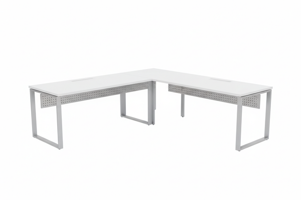L shaped office workstation table, white background