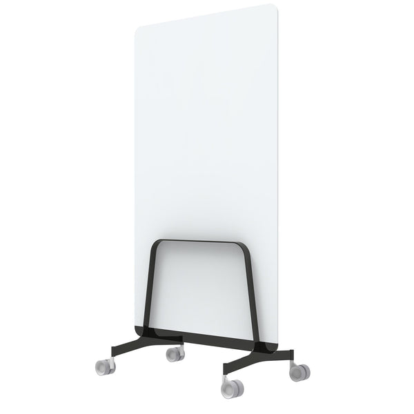 Q! Mobile Glass Whiteboard Room Divider Privacy Screen, Whiteboard Allseating 