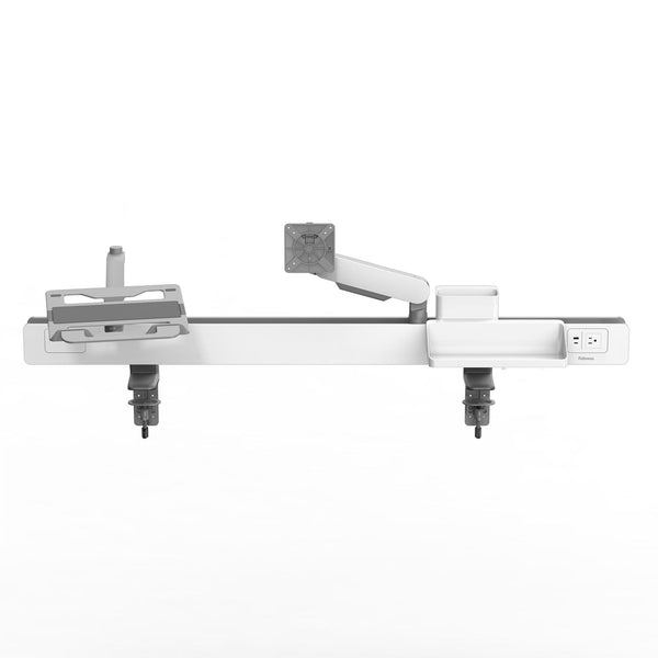 Rising Loft™ Rail System: Maximize Workspace. Minimize Clutter. Single Monitor Arm, Dual Monitor Arm Fellowes 