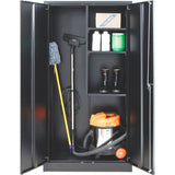 Janitorial Cabinet Easy Assembly, 36"W x 18"D x 72"H, Black Metal Storage Cabinet Global Industrial 