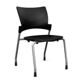 Relay Four Leg Chair Guest Chair, Cafe Chair, Stack Chair SitOnIt Black Plastic Silver Frame Armless