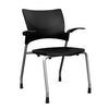 Relay Four Leg Chair Guest Chair, Cafe Chair, Stack Chair SitOnIt Black Plastic Silver Frame Fixed Arms