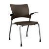 Relay Four Leg Chair Guest Chair, Cafe Chair, Stack Chair SitOnIt Chocolate Plastic Silver Frame Fixed Arms