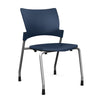 Relay Four Leg Chair Guest Chair, Cafe Chair, Stack Chair SitOnIt Navy Plastic Silver Frame Armless