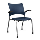 Relay Four Leg Chair Guest Chair, Cafe Chair, Stack Chair SitOnIt Navy Plastic Silver Frame Fixed Arms