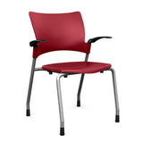 Relay Four Leg Chair Guest Chair, Cafe Chair, Stack Chair SitOnIt Red Plastic Silver Frame Fixed Arms