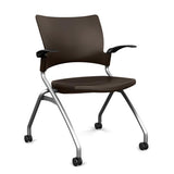 Relay Nester Chair Nesting Chairs SitOnIt Chocolate Plastic Silver Frame Fixed Arms