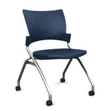 Relay Nester Chair Nesting Chairs SitOnIt Navy Plastic Silver Frame Armless