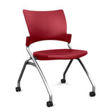 Relay Nester Chair Nesting Chairs SitOnIt Red Plastic Silver Frame Armless