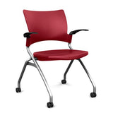 Relay Nester Chair Nesting Chairs SitOnIt Red Plastic Silver Frame Fixed Arms