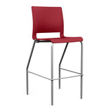 Rio 4 Leg Stool Stools SitOnIt Red Plastic 30" Bar Height Silver Frame