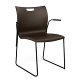 Rowdy Sledbase Stack Chair Guest Chair, Cafe Chair, Stack Chair SitOnIt Chocolate Plastic Black Frame Fixed Arms