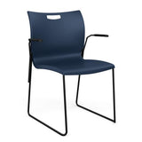 Rowdy Sledbase Stack Chair Guest Chair, Cafe Chair, Stack Chair SitOnIt Navy Plastic Black Frame Fixed Arms