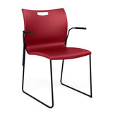 Rowdy Sledbase Stack Chair Guest Chair, Cafe Chair, Stack Chair SitOnIt Red Plastic Black Frame Fixed Arms