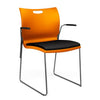 Rowdy Stack Chair, Fabric Seat - Two Frame Colors Guest Chair, Cafe Chair, Stack Chair SitOnIt Tangerine Plastic Fabric Color Licorice Fixed Arms