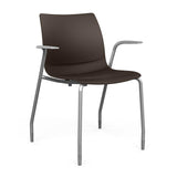 SitOnIt Baja Four Leg Guest Chair | Plastic Shell | Arm or Armless Guest Chair, Cafe Chair, Stack Chair SitOnIt Frame Color Silver Fixed Arm Plastic Color Chocolate