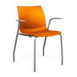 SitOnIt Baja Four Leg Guest Chair | Plastic Shell | Arm or Armless Guest Chair, Cafe Chair, Stack Chair SitOnIt Frame Color Silver Fixed Arm Plastic Color Tangerine