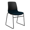 SitOnIt Mika Wire Rod Chair | Upholstered Seat, 3 Shell Colors Guest Chair, Cafe Chair, Stack Chair SitOnIt Frame Color Black Fabric Color Navy 