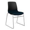 SitOnIt Mika Wire Rod Chair | Upholstered Seat, 3 Shell Colors Guest Chair, Cafe Chair, Stack Chair SitOnIt Frame Color Chrome Fabric Color Navy 