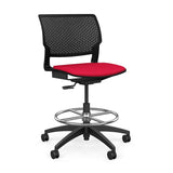 SitOnIt Orbix Task Stool | Upholstered Seat, Plastic Back, Armless Stools SitOnIt Plastic Color Black Fabric Color Fire 