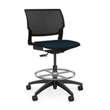 SitOnIt Orbix Task Stool | Upholstered Seat, Plastic Back, Armless Stools SitOnIt Plastic Color Black Fabric Color Navy 
