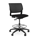 SitOnIt Orbix Task Stool | Upholstered Seat, Plastic Back, Armless Stools SitOnIt Plastic Color Black Fabric Color Peppercorn 
