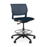 SitOnIt Orbix Task Stool | Upholstered Seat, Plastic Back, Armless Stools SitOnIt Plastic Color Navy Fabric Color Navy 