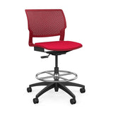 SitOnIt Orbix Task Stool | Upholstered Seat, Plastic Back, Armless Stools SitOnIt Plastic Color Red Fabric Color Fire 