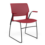 SitOnIt Orbix Wire Rod Chair | Plastic Shell, Arm or Armless Guest Chair, Cafe Chair, Stack Chair SitOnIt Fixed Arm Frame Color Black Plastic Color Red