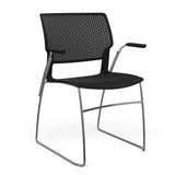 SitOnIt Orbix Wire Rod Chair | Plastic Shell, Arm or Armless Guest Chair, Cafe Chair, Stack Chair SitOnIt Fixed Arm Frame Color Chrome Plastic Color Black