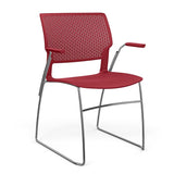 SitOnIt Orbix Wire Rod Chair | Plastic Shell, Arm or Armless Guest Chair, Cafe Chair, Stack Chair SitOnIt Fixed Arm Frame Color Chrome Plastic Color Red