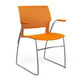 SitOnIt Orbix Wire Rod Chair | Plastic Shell, Arm or Armless Guest Chair, Cafe Chair, Stack Chair SitOnIt Fixed Arm Frame Color Chrome Plastic Color Tangerine