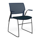 SitOnIt Orbix Wire Rod Chair | Upholstered Seat Guest Chair, Cafe Chair, Stack Chair SitOnIt Frame Color Black Plastic Color Navy Fabric Color Navy
