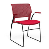 SitOnIt Orbix Wire Rod Chair | Upholstered Seat Guest Chair, Cafe Chair, Stack Chair SitOnIt Frame Color Black Plastic Color Red Fabric Color Fire