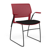 SitOnIt Orbix Wire Rod Chair | Upholstered Seat Guest Chair, Cafe Chair, Stack Chair SitOnIt Frame Color Black Plastic Color Red Fabric Color Peppercorn