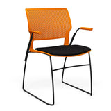 SitOnIt Orbix Wire Rod Chair | Upholstered Seat Guest Chair, Cafe Chair, Stack Chair SitOnIt Frame Color Black Plastic Color Tangerine Fabric Color Peppercorn