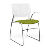 SitOnIt Orbix Wire Rod Chair | Upholstered Seat Guest Chair, Cafe Chair, Stack Chair SitOnIt Frame Color Chrome Plastic Color Arctic Fabric Color Apple