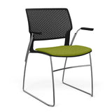 SitOnIt Orbix Wire Rod Chair | Upholstered Seat Guest Chair, Cafe Chair, Stack Chair SitOnIt Frame Color Chrome Plastic Color Black Fabric Color Apple