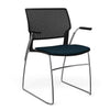 SitOnIt Orbix Wire Rod Chair | Upholstered Seat Guest Chair, Cafe Chair, Stack Chair SitOnIt Frame Color Chrome Plastic Color Black Fabric Color Navy