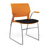 SitOnIt Orbix Wire Rod Chair | Upholstered Seat Guest Chair, Cafe Chair, Stack Chair SitOnIt Frame Color Chrome Plastic Color Tangerine Fabric Color Peppercorn