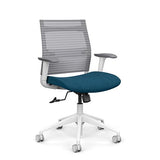 SitOnIt Wit Midback Desk Chair | Home Office Edition | Meshback Home Office SitOnIt Frame Color White Mesh Color Fog Striped Fabric Color Deep Sea